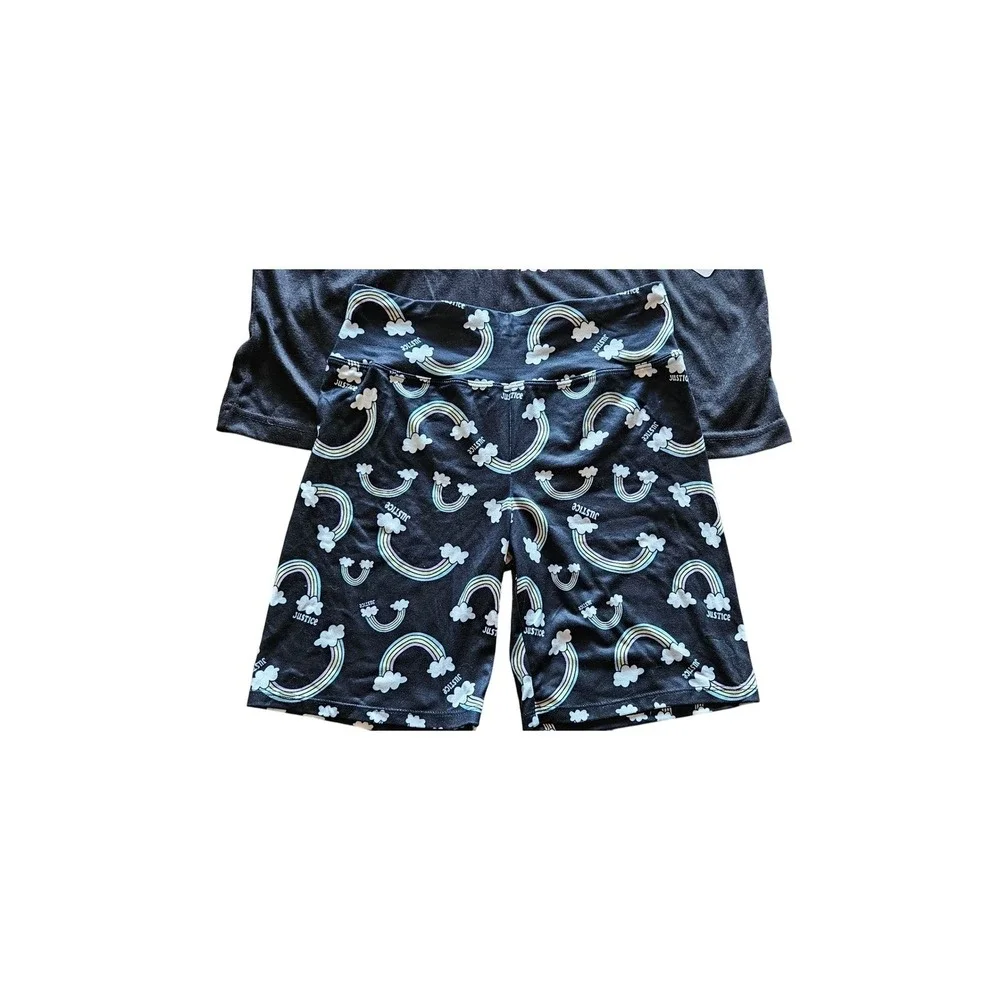 Justice Girls‎ Sleep Pajama Set XL Black Low Key Lazy Sunday Rainbow Shorts